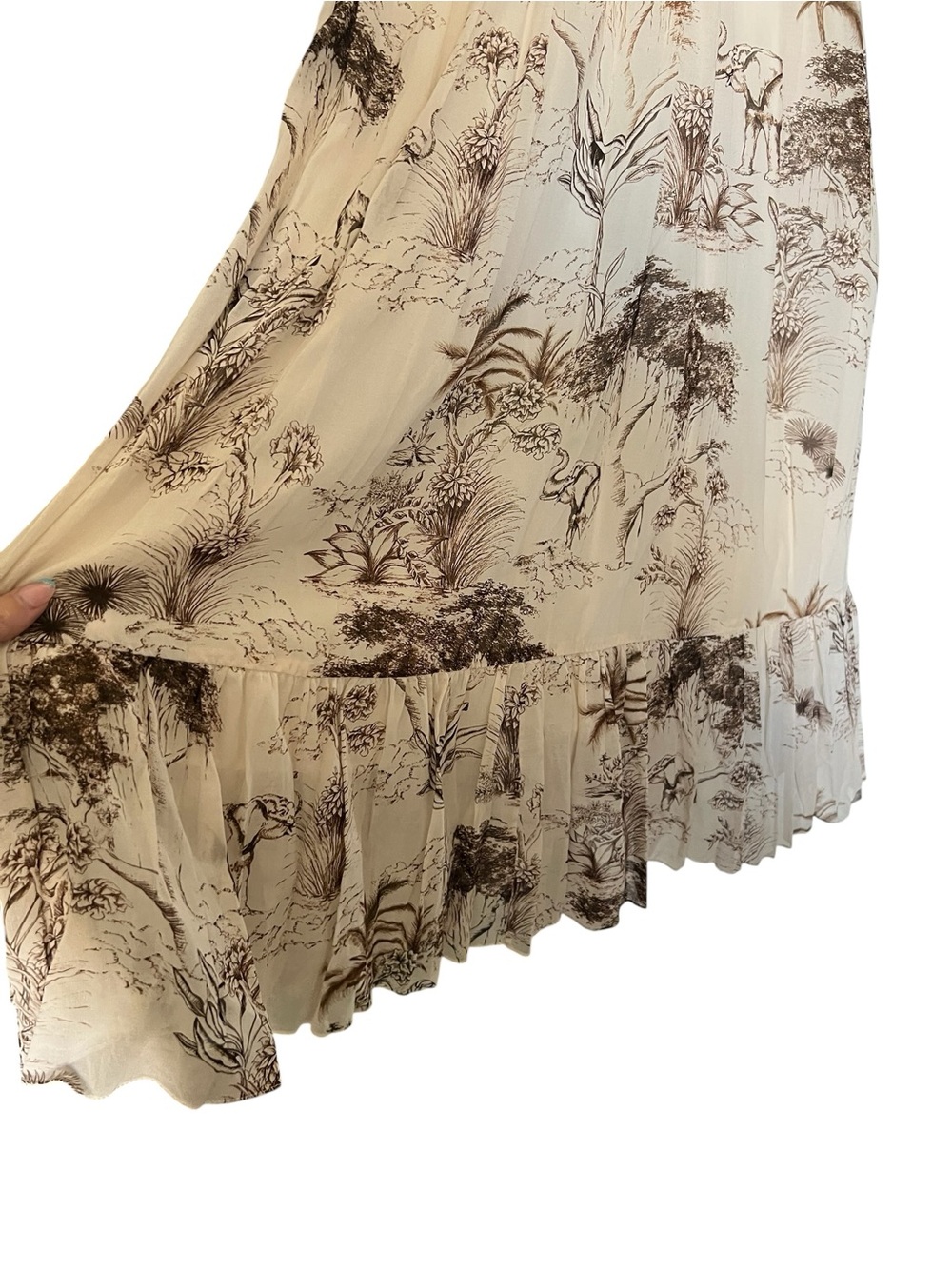 SANDRO Natural Marro Ruffled Printed Gauze Midi Dress - Picture 12 of 12